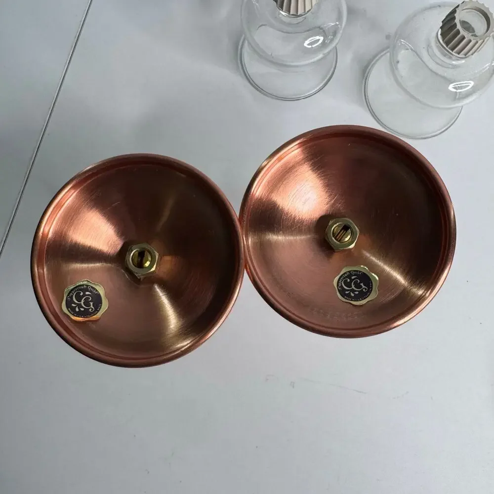 Vintage MCM Copper Candle Holders Pair Coppercraft Curve Pillar/Votive 1970s USA
